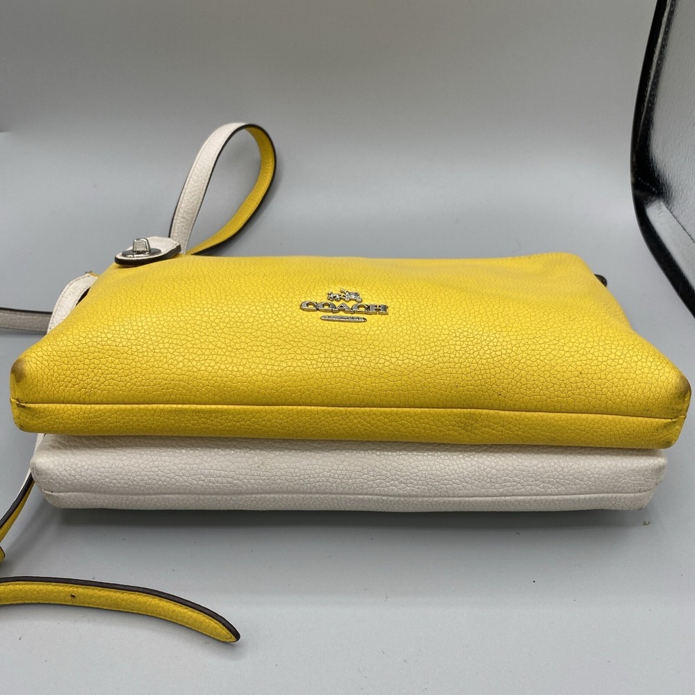 Vintage Coach double dual sided turn lock purse yellow pebble leather cross body